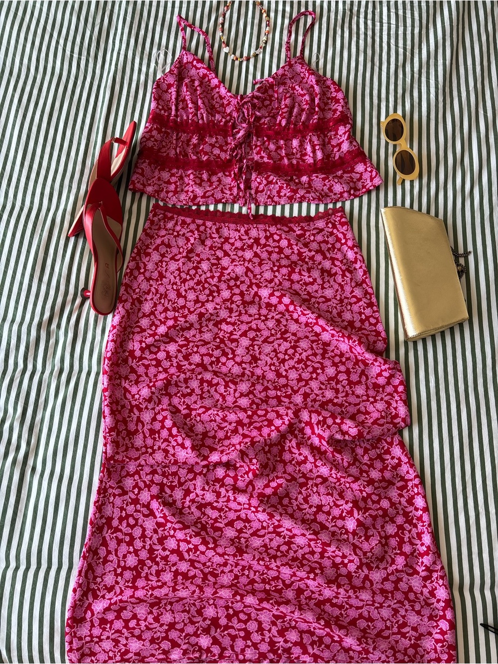 No Boundaries Hot Pink Floral Midi Skirt Set